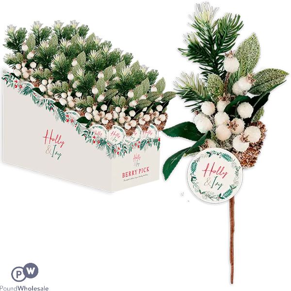 Christmas Artificial White Berry Pick 27cm Cdu