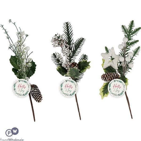 Christmas Artificial Glittered Foliage Pine Cone Pick 32cm