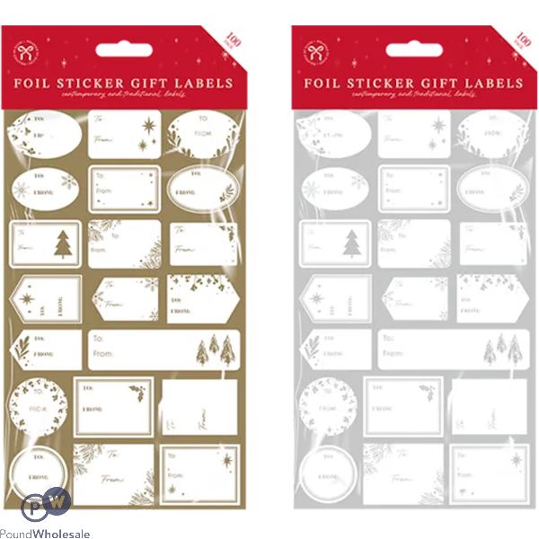 Christmas Foil Sticker Gift Labels 100 Pack Assorted