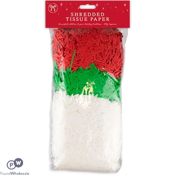 Christmas Mixed Red, Green & White Shredded Tissue Paper 340g