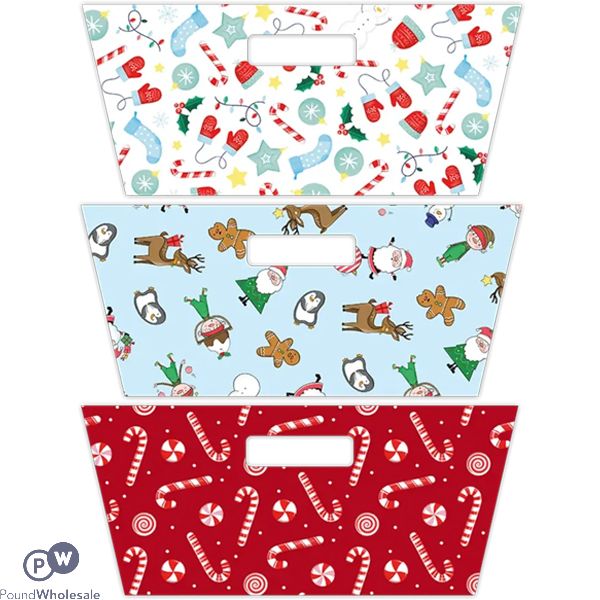 Christmas Rectangular Festive Printed Hamper Tray 30cm X 23cm X 13cm