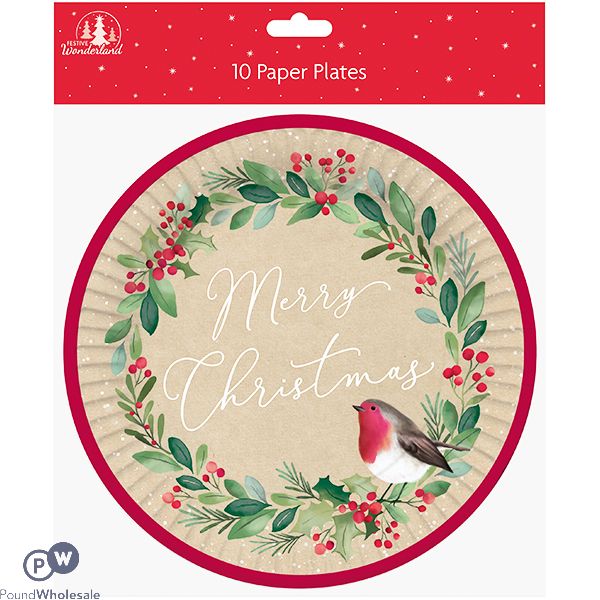 Festive Wonderland Holly & Robin Paper Plates 10 Pack