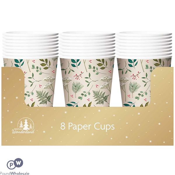 Festive Wonderland Disposable Traditional Foliage Paper Cups 8 Pack Cdu