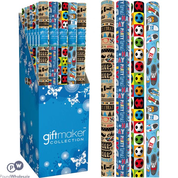 Gift Collection Assorted 3m Male Traditional Parcel Wrap In Free Standing Display Unit