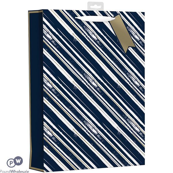 Blue & Gold Stripes Gift Bag Xl