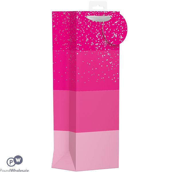 GIFTMAKER PINK & SILVER STRIPES GIFT BAG BOTTLE