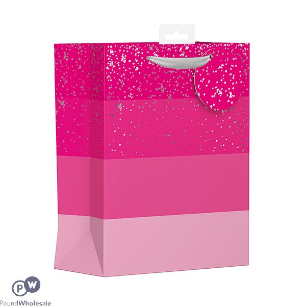 PINK & SILVER STRIPES GIFT BAG MEDIUM