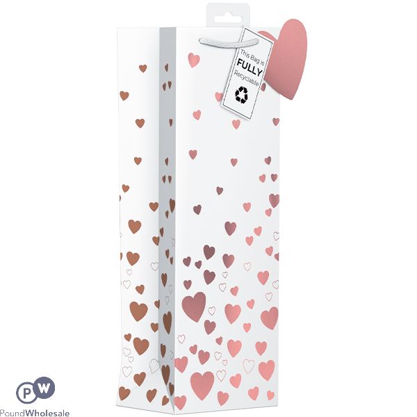 GIFTMAKER ROSE GOLD HEARTS GIFT BAG BOTTLE