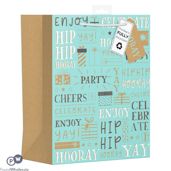 Giftmaker Hooray Celebrate Kraft Text Gift Bag Large