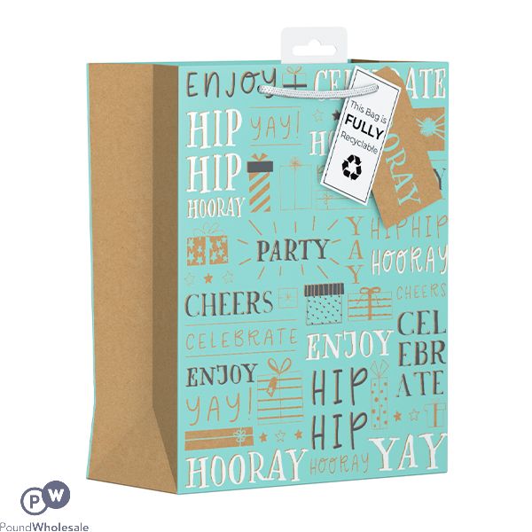 Giftmaker Hooray Celebrate Kraft Text Gift Bag Medium