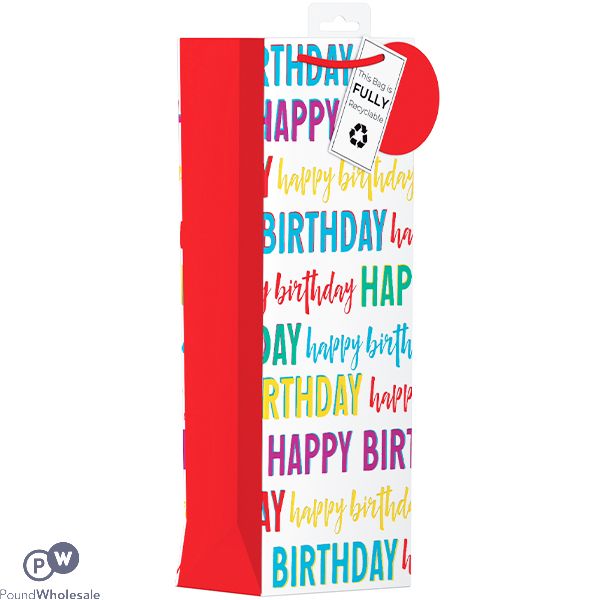 Giftmaker Fun Happy Birthday Text Gift Bag Bottle