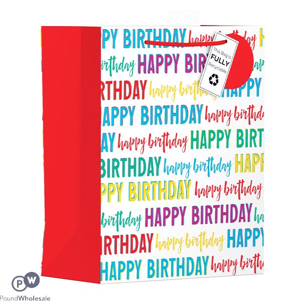 Giftmaker Fun Happy Birthday Text Gift Bag Large