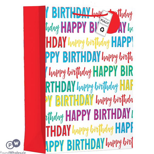 GIFTMAKER FUN HAPPY BIRTHDAY TEXT GIFT BAG XL