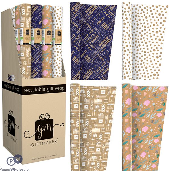 Giftmaker Fashion Kraft Recyclable Gift Wrap 2m Cdu Assorted