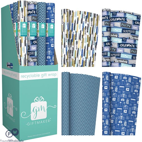 Giftmaker Male Mix Recyclable Gift Wrap 3m 4 Assorted CDU