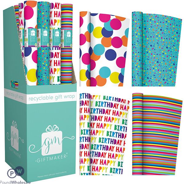 Giftmaker Recyclable Brights Happy Birthday Gift Wrap CDU Assorted