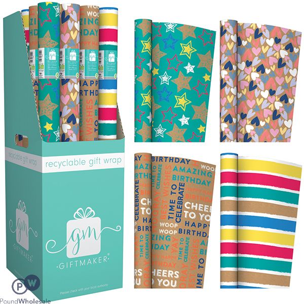 Giftmaker Fashion Kraft Gift Wrap 2m X 69cm Cdu Assorted