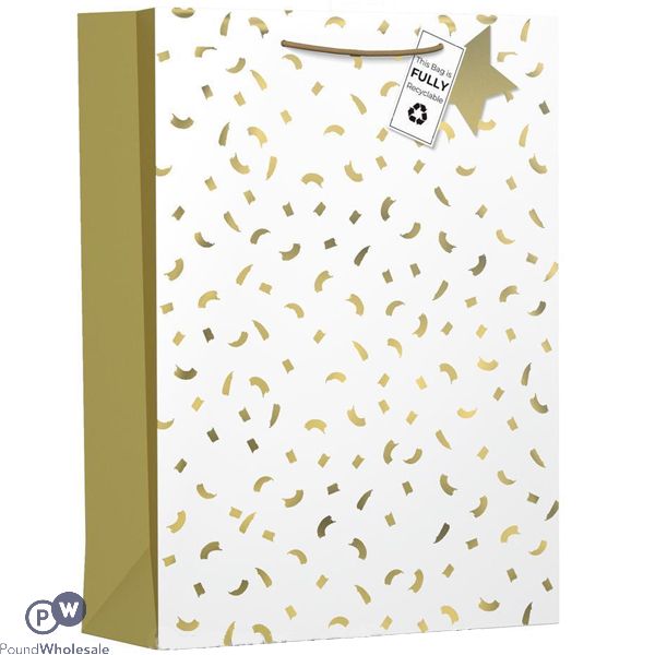Giftmaker White & Gold Confetti Gift Bag Extra Large