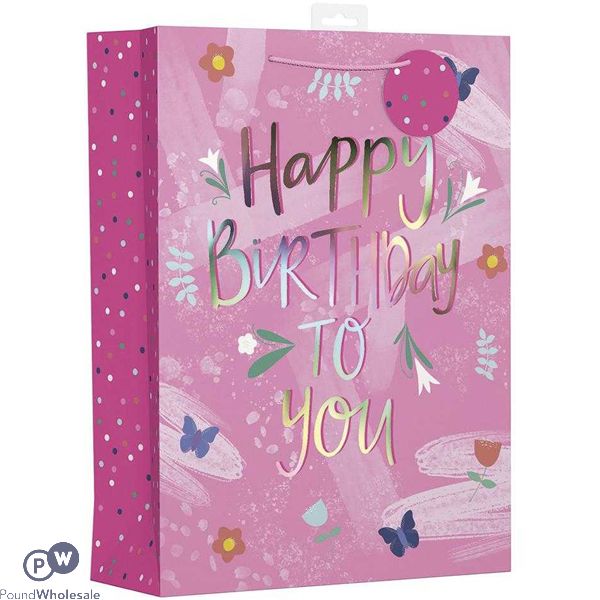 Giftmaker Pink Floral Happy Birthday To You Gift Bag Xl
