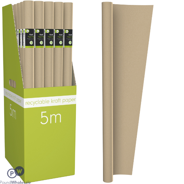 Recyclable Kraft Brown Paper Gift Wrap Roll 5m Cdu