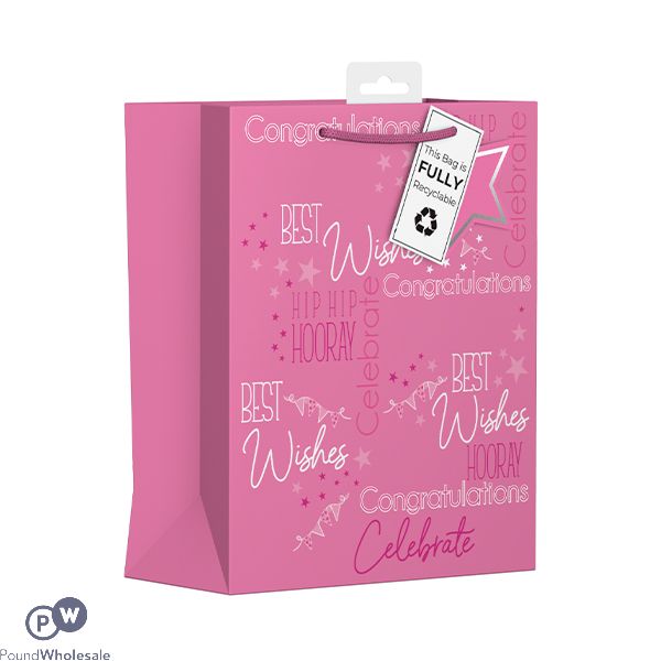 Giftmaker Female Pink Text Gift Bag Medium