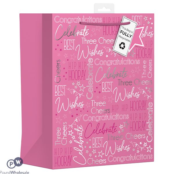 Giftmaker Female Pink Text Gift Bag Large