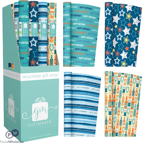 Giftmaker Assorted Male Recyclable Gift Wrap Fsdu 3m X 69cm