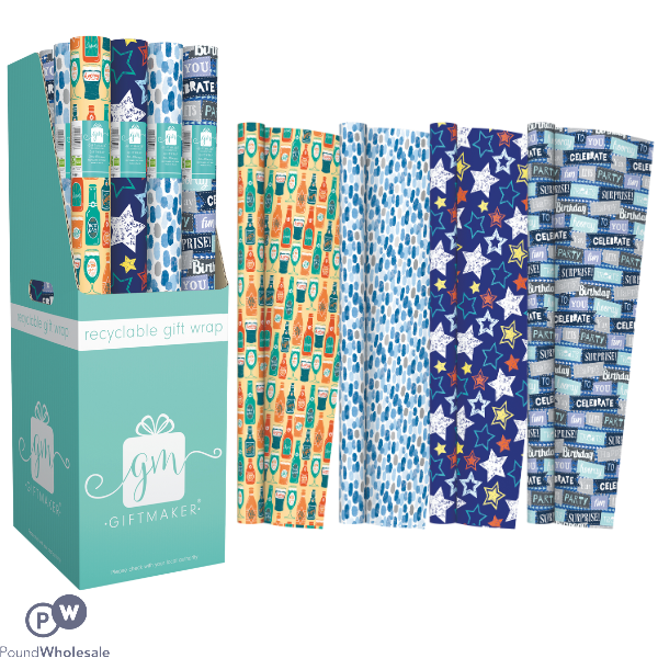 Giftmaker Male Celebrations Gift Wrap 69cm X 3m Cdu Assorted