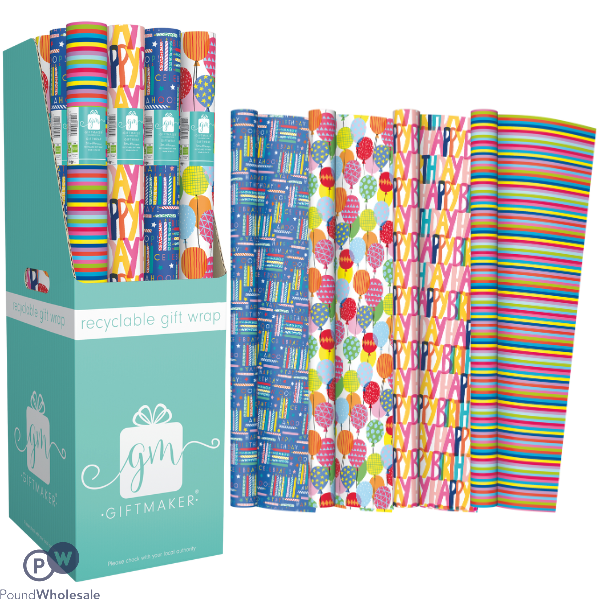 Giftmaker Birthday Brights Gift Wrap 69cm X 3m Cdu Assorted