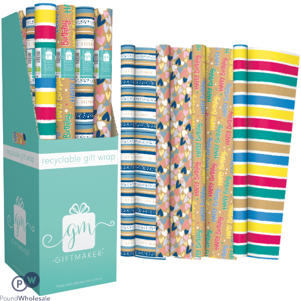 Giftmaker Fashion Kraft Gift Wrap 69cm X 2m Cdu Assorted