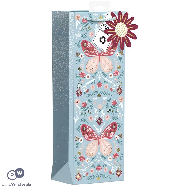 Giftmaker Butterfly Floral Gift Bag Bottle