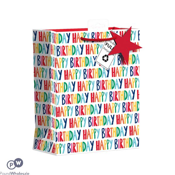 Giftmaker Brights Text Happy Birthday Gift Bag Medium