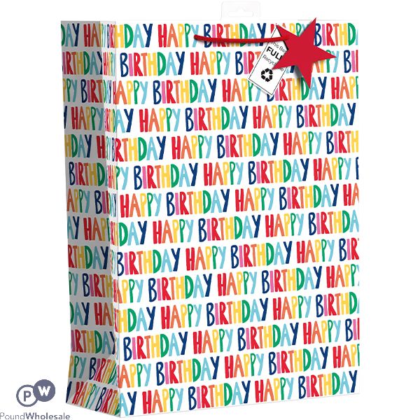 Giftmaker Brights Text Happy Birthday Gift Bag Xl