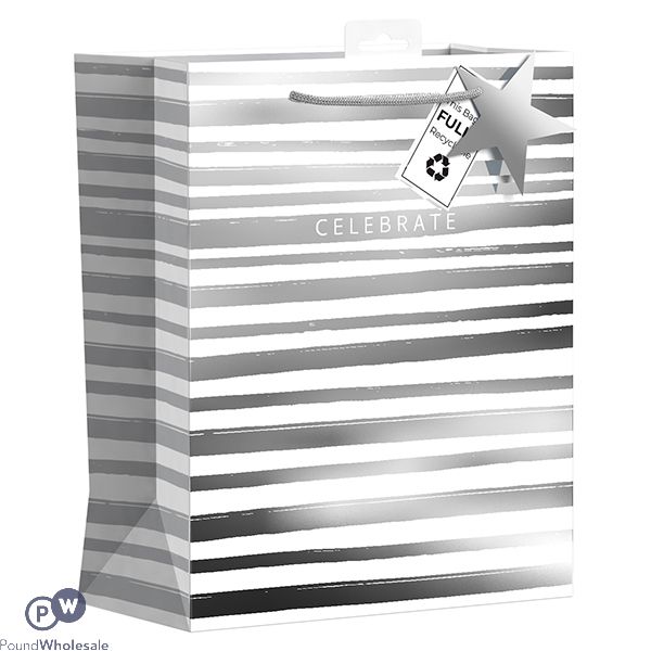 Giftmaker Silver Celebrate Stripes Gift Bag Large
