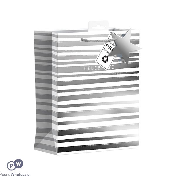 Giftmaker Silver Celebrate Stripes Gift Bag Medium