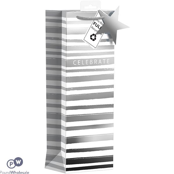 Giftmaker Silver Celebrate Stripes Gift Bag Bottle