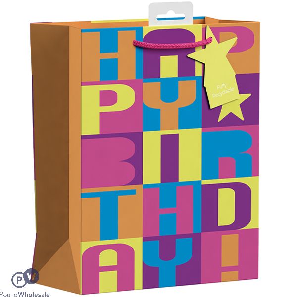 Giftmaker Neon Block Happy Birthday Gift Bag Xl