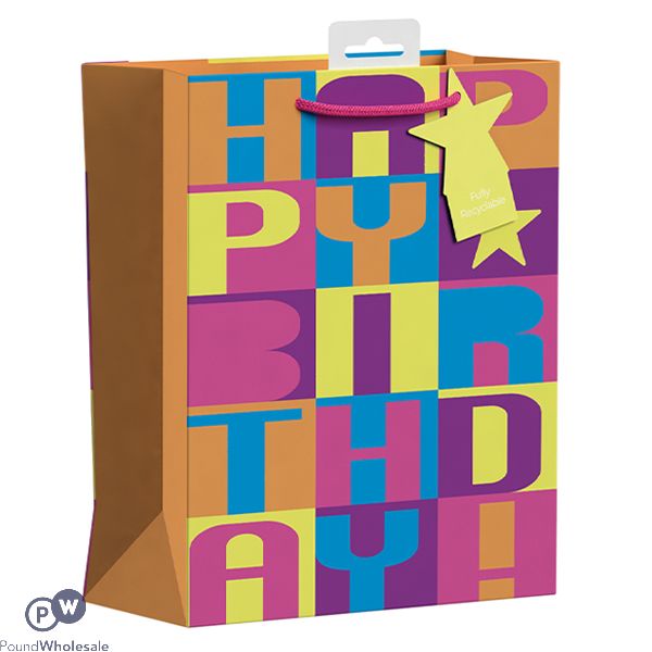 Giftmaker Neon Block Happy Birthday Gift Bag Large
