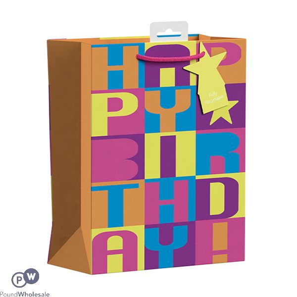 Giftmaker Neon Block Happy Birthday Gift Bag Medium