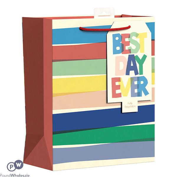 Giftmaker Best Day Ever Striped Gift Bag Large