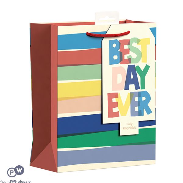 Giftmaker Best Day Ever Striped Gift Bag Medium