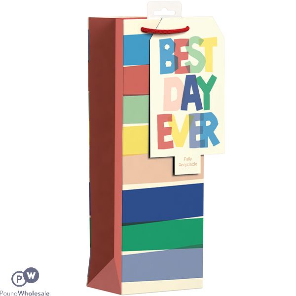 Giftmaker Best Day Ever Striped Gift Bag Bottle