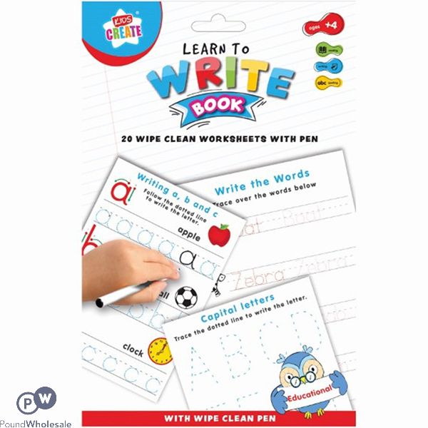 Kids Create A5 Wipe Clean Learn To Write 20 Worksheet Book With Pen
