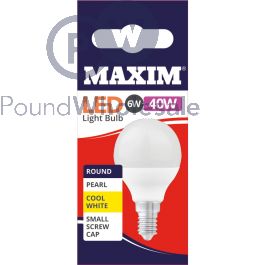 Wholesale Maxim Led Light Bulb 6w 40w Round Pearl Cool White Ses