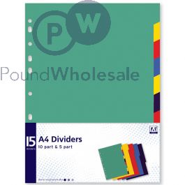 Wholesale A4 10 Part & 5 Part Dividers Assorted Colours 15 Pack | Pound ...