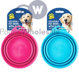 Wholesale Kingdom Collapsible Pet Bowl With Clip 15cm Assorted