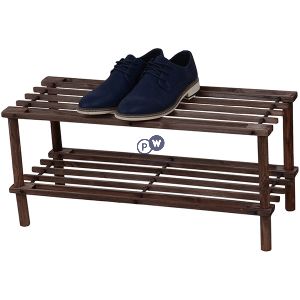 Prima 2 Tier Dark Oak Wooden Shoe Rack 74cm X 29.5cm X 26.5cm