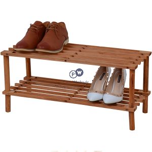 Prima 2 Tier Walnut Wooden Shoe Rack 74cm X 29.5cm X 26.5cm