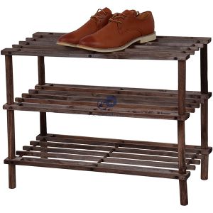 Prima 3 Tier Dark Oak Wooden Shoe Rack 74cm X 48.5cm X 26.5cm