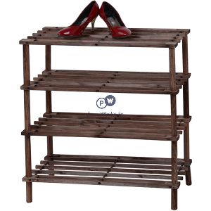 Prima 4 Tier Dark Oak Wooden Shoe Rack 74cm X 57cm X 26.5cm